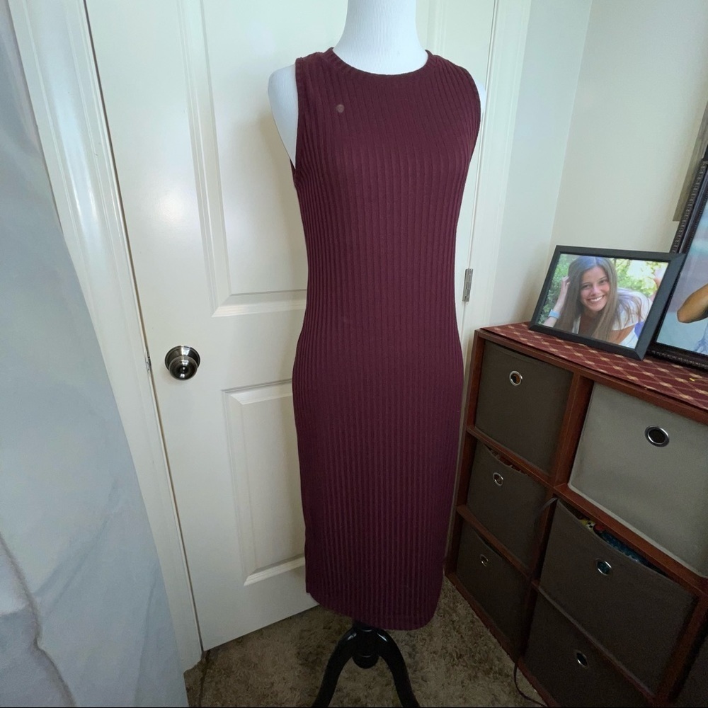 Nine West Ribbed Crewneck Midi Dress Sleeveless Plum Sz S - Picture 14 of 15